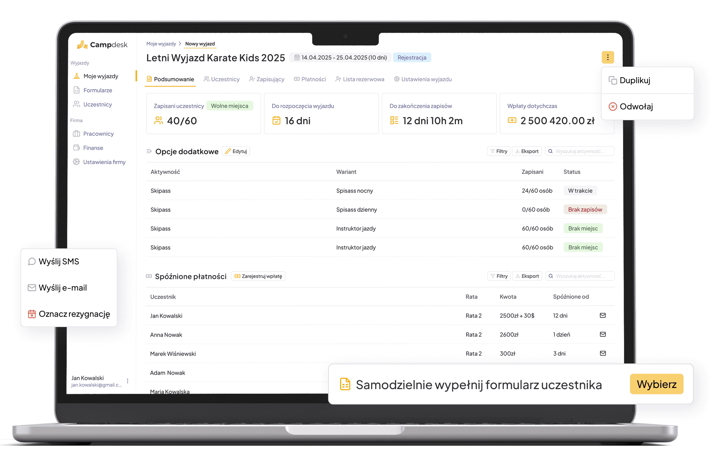 Podgląd aplikacji na laptopie